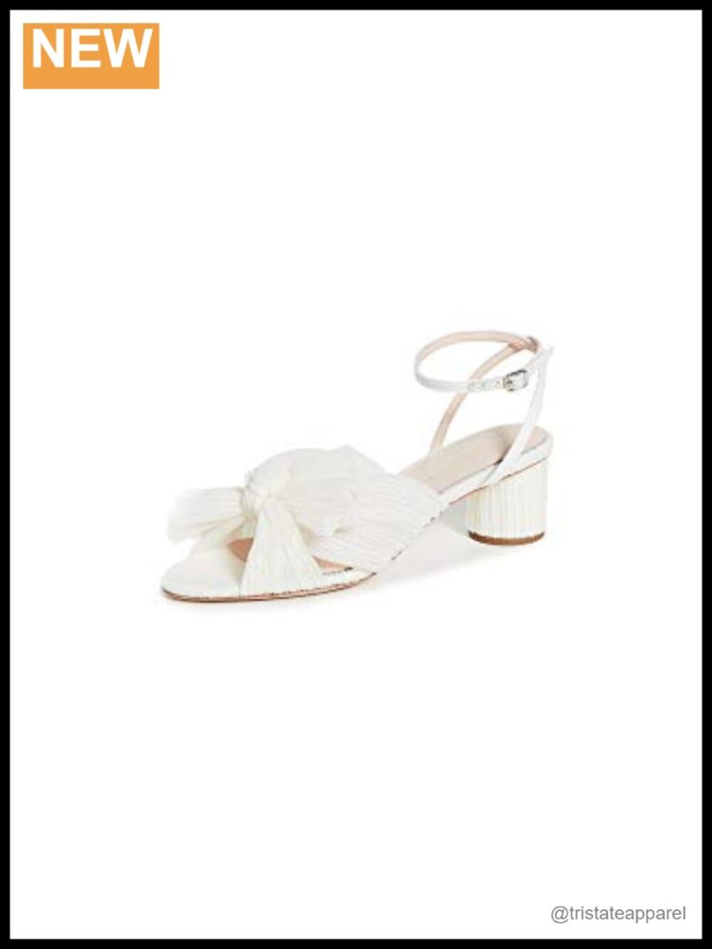 Pleated bow heel sandals with ankle strap